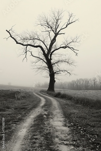 illustration, dead tree alone, on the country road