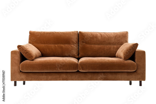 Modern brown sofa on isolated transparent background. Furniture for modern interior, minimalist design. Sofa PNG