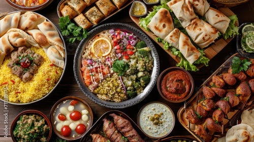 Middle Eastern traditional food during Iftar dinner on Ramadan.