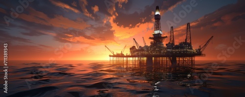 Oil rig at sunset photo