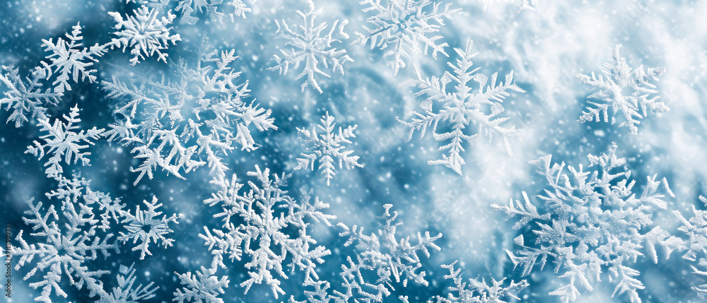 Ice snowflakes background.Crystal frozen particles. wintertime mockup. Generative ai.	