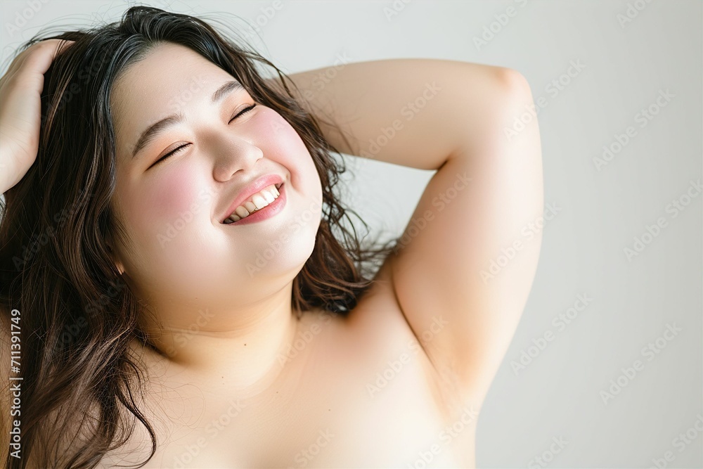 太っている日本人女性のポートレート（デブ・肥満・減量・オーバーサイズ・ダイエット） 