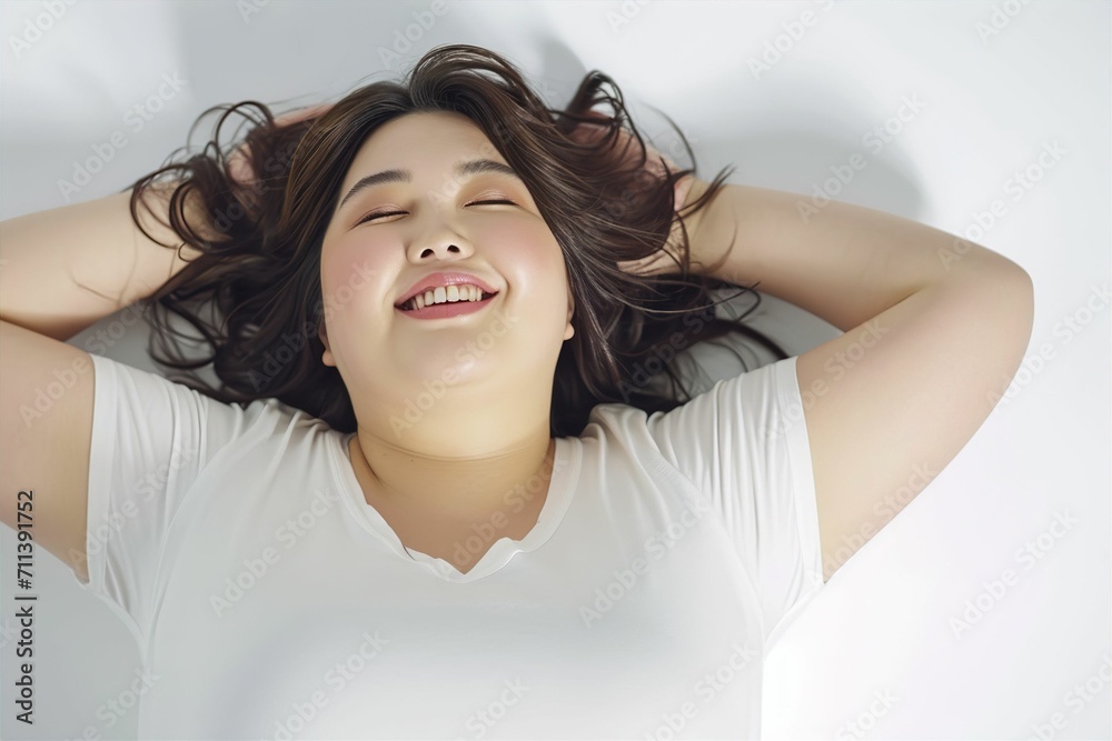 Fototapeta premium 太っている日本人女性のポートレート（デブ・肥満・減量・オーバーサイズ・ダイエット） 