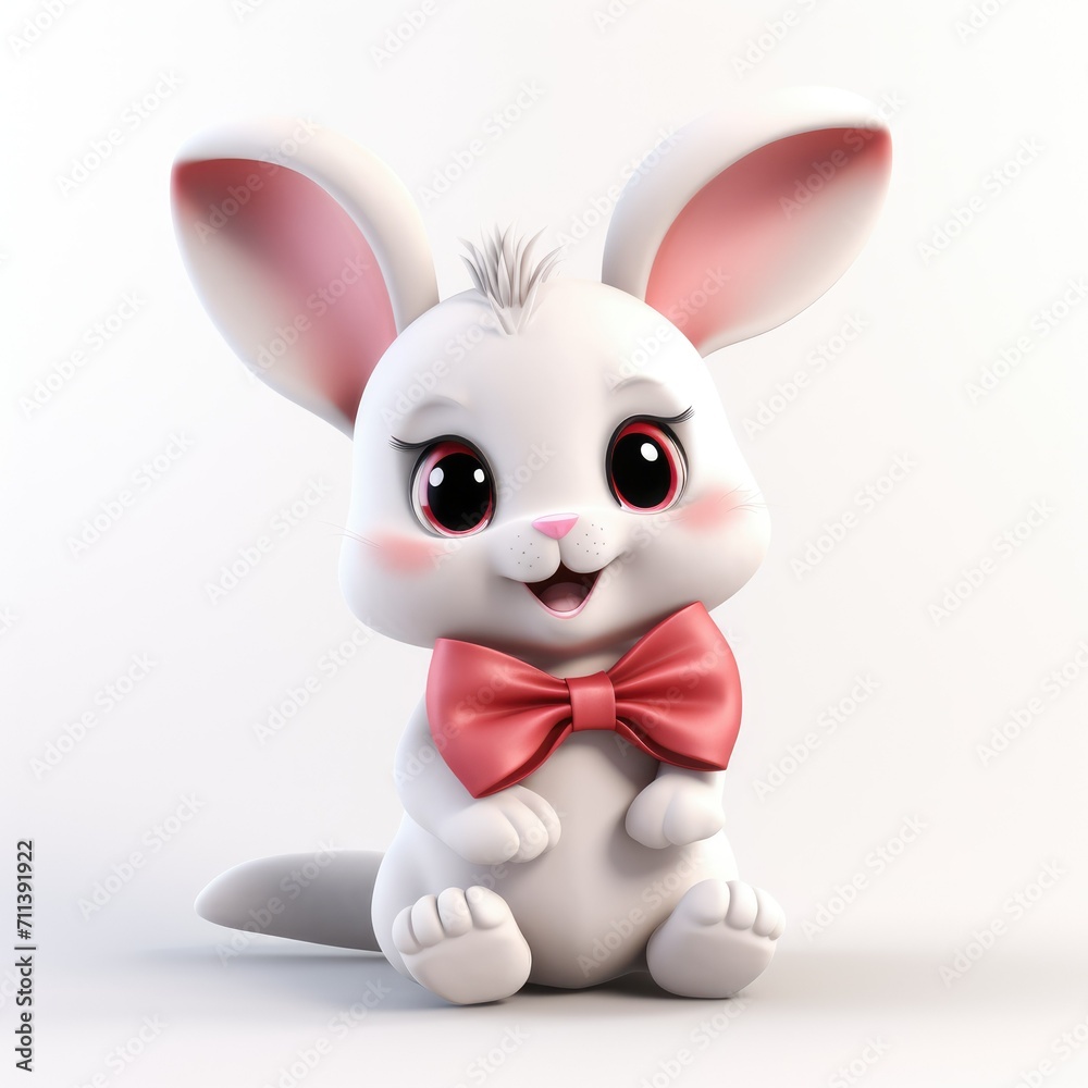 3d cute hare rabbit character with bow. Present. Animal. children's places. print. Easter. cartoon Valentine's Day concept