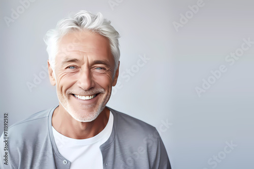 Happy senior man is smiling on clean background. Generative ai design art.