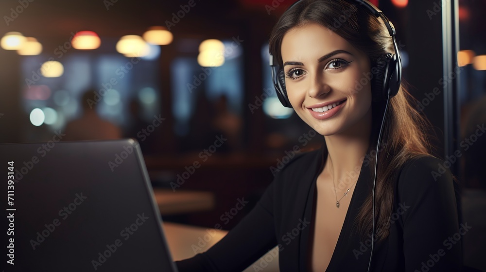 beautiful businesswoman with stylish headphones beautiful businesswoman with stylish headphones