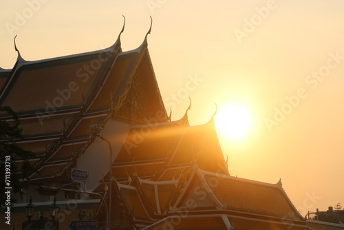 buddhist temple at sunset