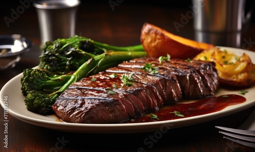 A Delicious Steak Dinner with Sides of Broccoli and Potatoes