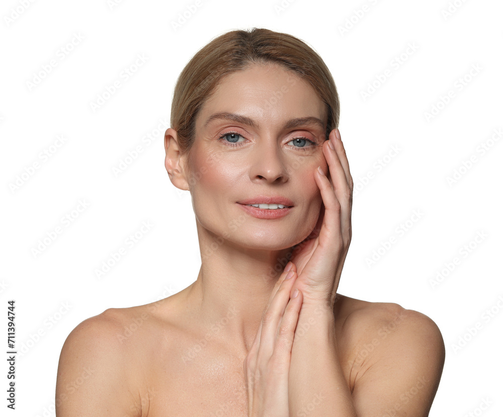 Beautiful woman with healthy skin on white background Beautiful woman with healthy skin on white background