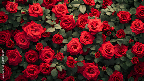 Elegant Red Roses Cluster with Lush Leaves