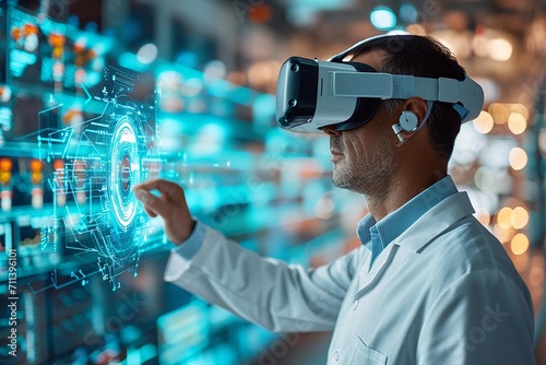  scientist using virtual headset in a laboratory Ai Generate