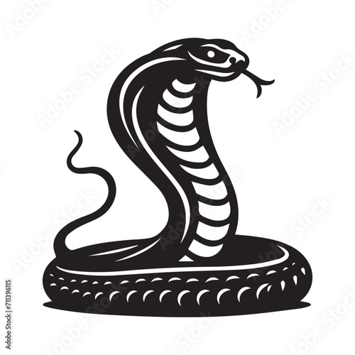 Snake Cobra. Beautiful engraving illustration, icon, logo. simple design, isolated object. Black on white, png