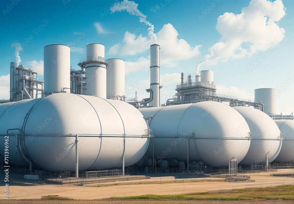 Hydrogen power plant, large steel tanks and pipes, wide angle photo. Clean H2 energy concept
Hydrogen power plant, large steel tanks and pipes, wide angle photo. Clean H2 energy concept