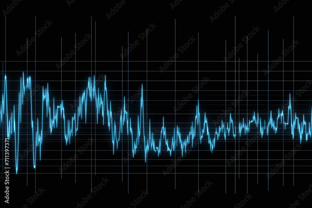 Blue, neon heartbeat graph on the monitor