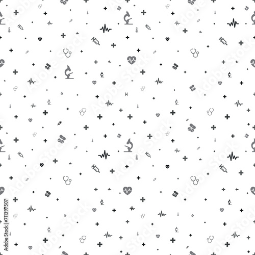 Vector set of design templates and elements for Healthcare and Medicine in trendy linear style - Seamless patterns with linear icons related to Healthcare and Medicine - Vector