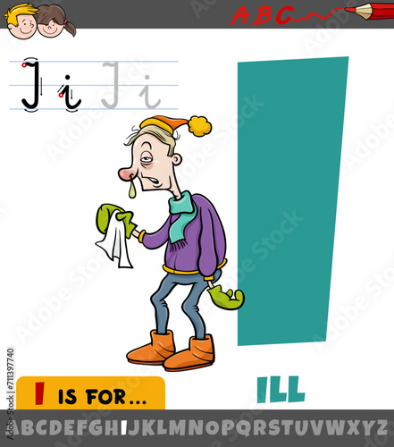 Foto cartoon graphic with letter I from alphabet and ill word