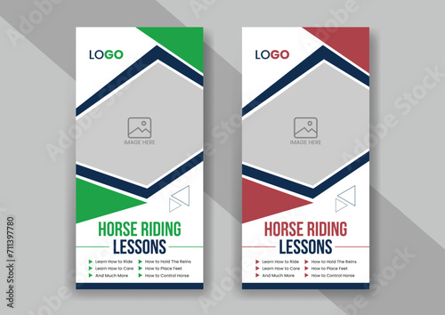 Horse riding lessons dl flyer advertisement or horseback rack card/poster/leaflet template