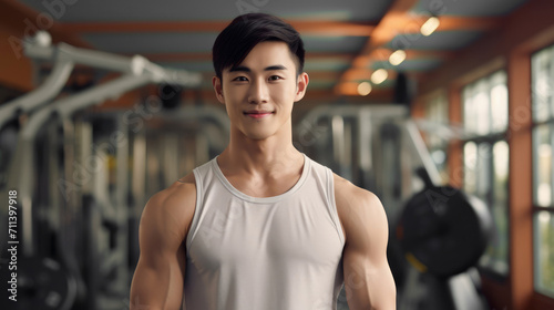 Asian young male fitness trainer in the gym