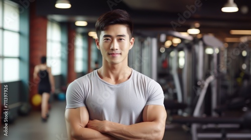 Asian young male fitness trainer in the gym