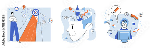 Innovative solution vector illustration. Success is tapestry woven by skilled hands innovation and strategic development Intelligence and creativity are architects designing blueprint innovative