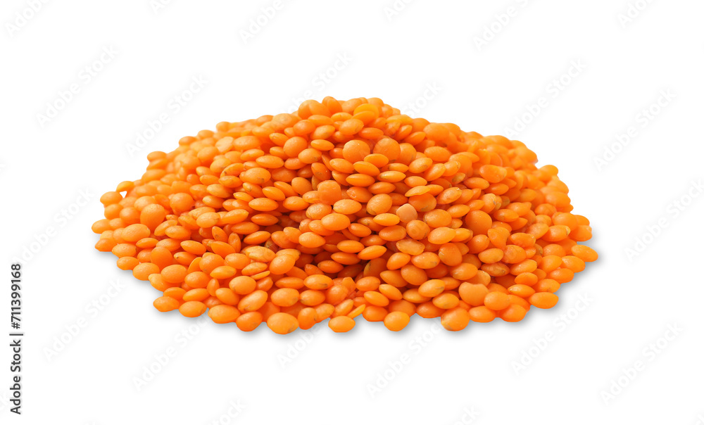 Pile of raw red lentils isolated on white Pile of raw red lentils isolated on white