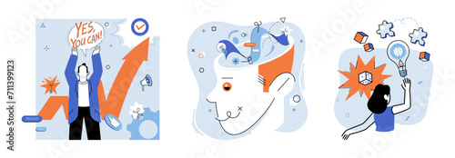 Idea generation vector illustration. The symphony success is composed by instruments idea generation and creativity Progress is tapestry woven by threads idea generation and strategic thinking