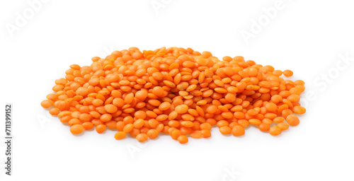 Pile of raw red lentils isolated on white
