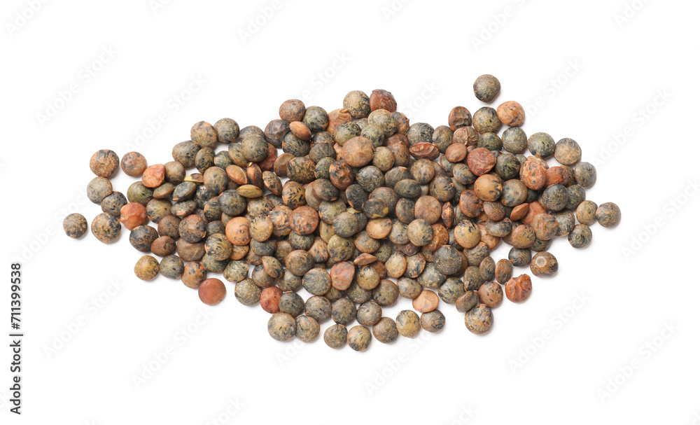 Pile of raw lentils isolated on white, top view Pile of raw lentils isolated on white, top view