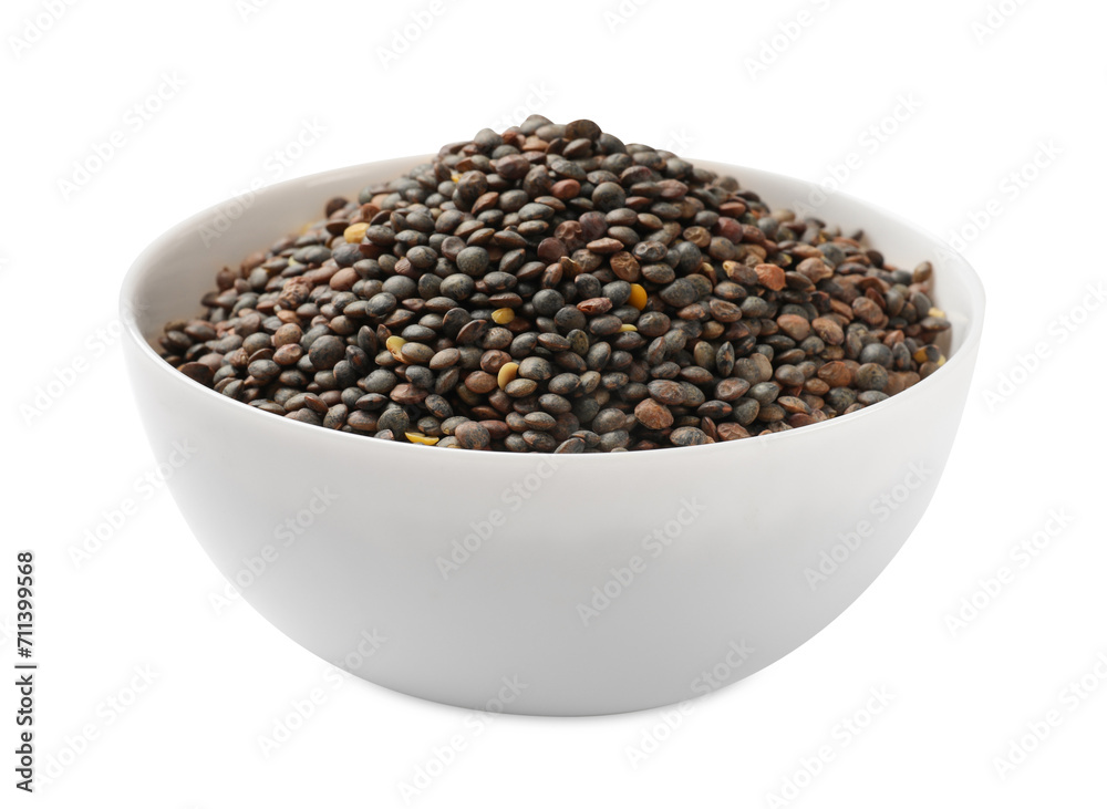 Raw lentils in bowl isolated on white Raw lentils in bowl isolated on white