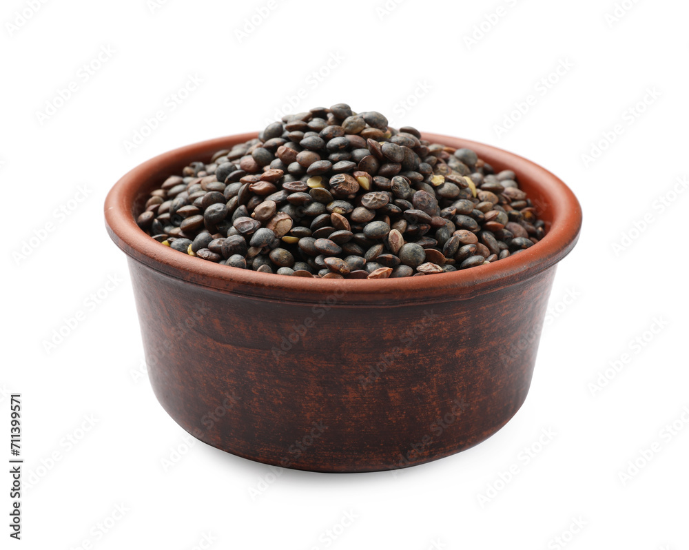 Raw lentils in bowl isolated on white Raw lentils in bowl isolated on white