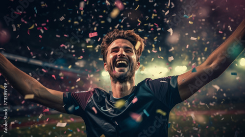 Portrait of happy male soccer player celebrating victory © standret