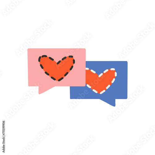 Dialog icons with heart, pink and blue. Symbol of love, romance. Design for Valentine's Day.