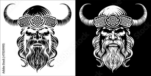 A Viking warrior or barbarian gladiator man mascot face looking strong wearing a helmet. In a retro vintage woodcut style.