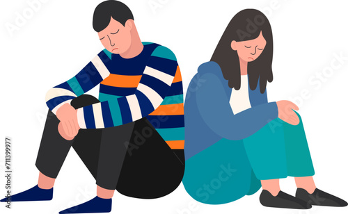 sad man and woman sitting, depression in flat style vector