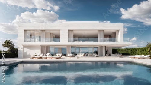 Modern white house with swimming pool  © Designer Khalifa