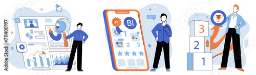 Business manage. Vector illustration. Investments in research and development fuel innovation Business managers devise strategic plans to achieve competitive advantage Effective communication fosters