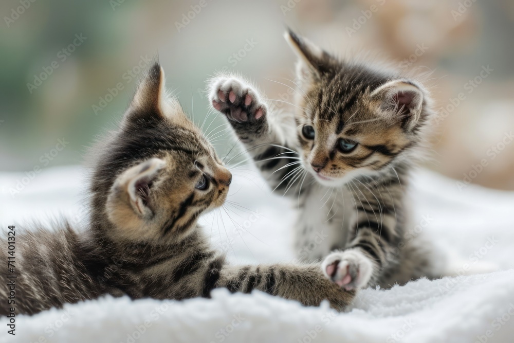 Fototapeta premium Pair of playful kittens engaged in a friendly wrestling match
