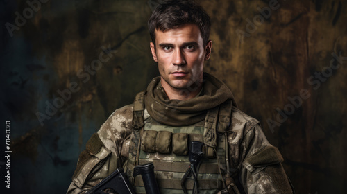 Portrait of a soldier in camouflage clothing