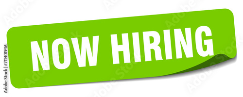 now hiring sticker. now hiring label