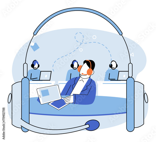 Call center hotline. Vector illustration. Support representatives at call center hotline are dedicated to customer care The call center is vital occupation facilitates efficient customer service
