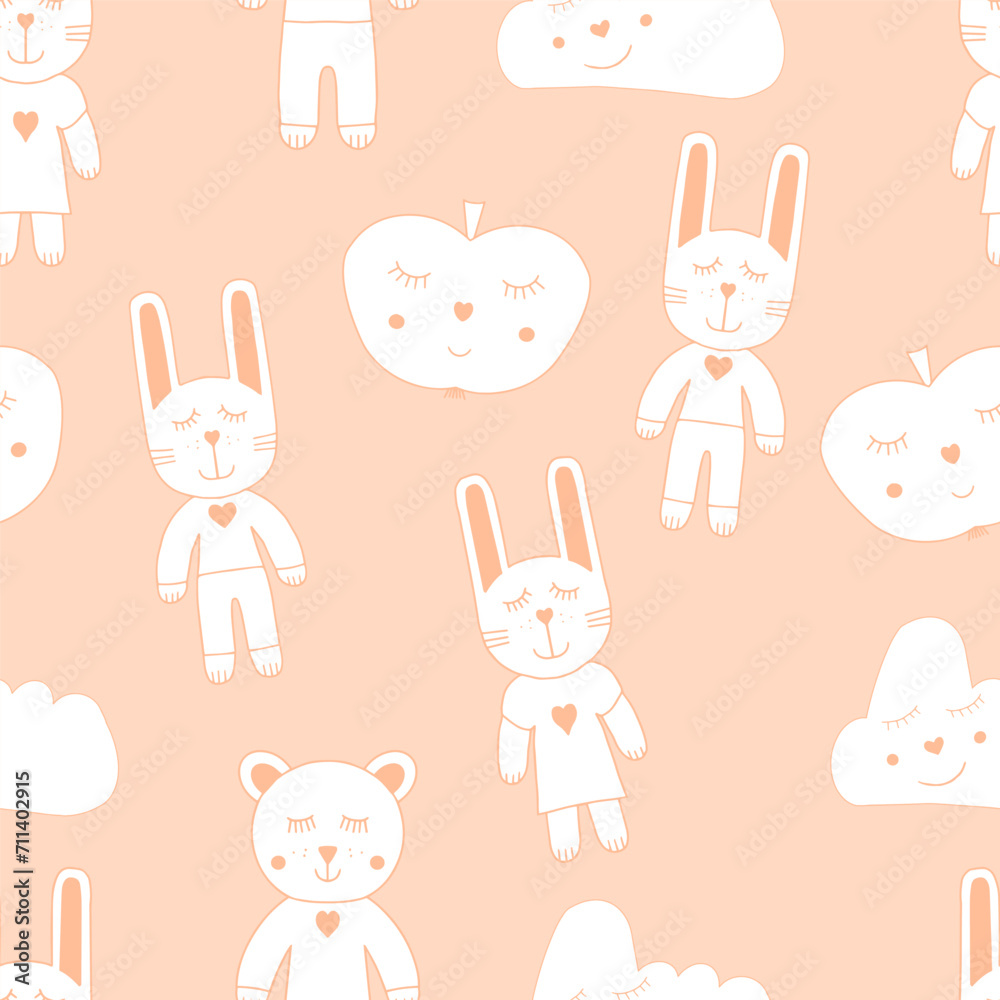 Sleeping bunny boy and girl fuzz peach MS gs Sleeping bunny boy and girl fuzz peach MS gs