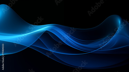 Néon effet flou, vague en mouvement, bleu sur fond noir. Pour conception et création graphique, bannière.