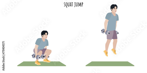 Asian young man doing squat jump exercise
