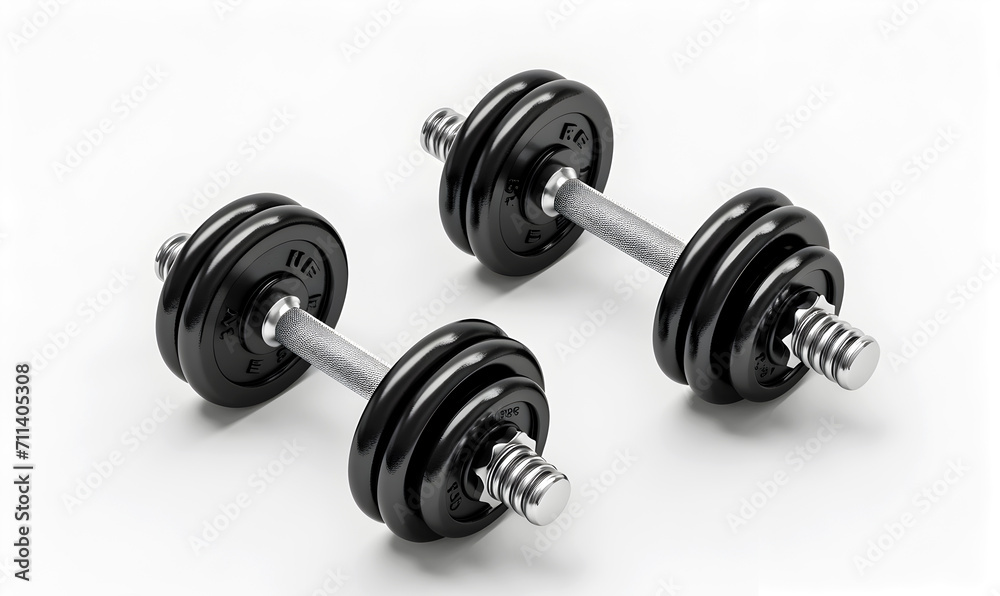 Dumbbells for athletes on the white background. Edited AI illustration. Dumbbells for athletes on the white background. Edited AI illustration.