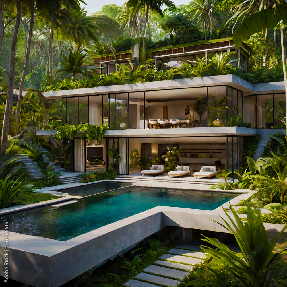 Mesmerizing Tropical Jungle Villa Resort with Private Swimming Pool A Breath Taking Luxurious Modern Design House in The Rainforest Jungle Remarkable Architecture of Smart Home Concept Forest Mansion