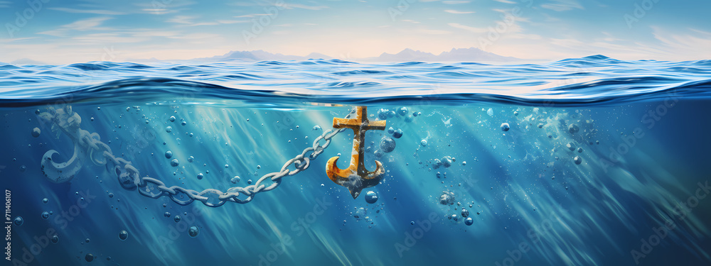 Fototapeta premium Aquatic Eternity: The Anchor's Reflective Depths