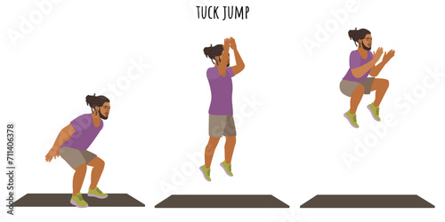 Young man doing tuck jump exercise