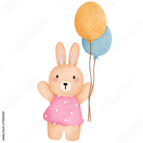 Cute pink Easter bunny holding a basket of Easter eggs, perfect for holiday decoration or baby toy