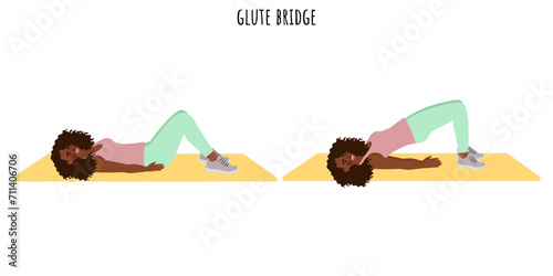 Young woman doing glute bridge exercise photo