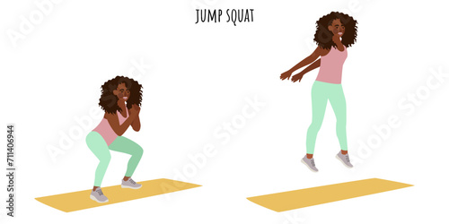 Young woman doing jump squat exercise
